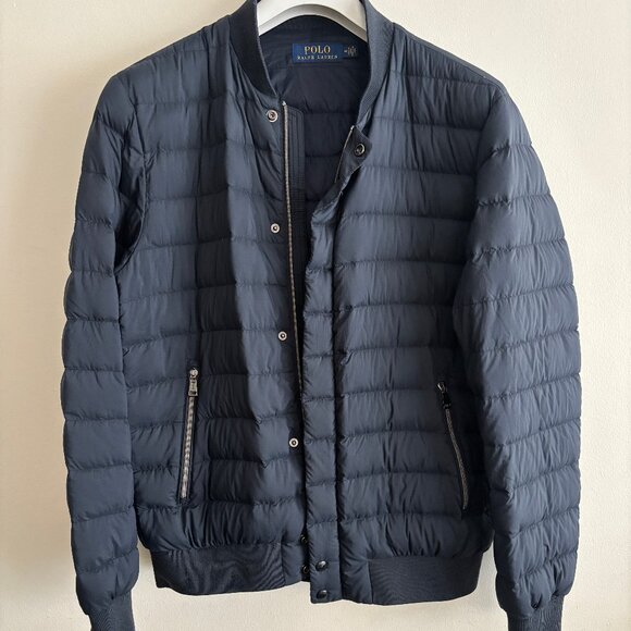 $500 Polo Ralph Lauren Navy Quilted Down Puffer Bomber Jacket - Medium - Picture 3 of 11